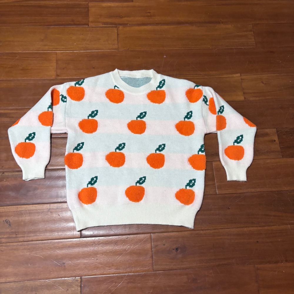 "Orange" Tufted Fruit Sweater | Cottagecore Indie Retro‎